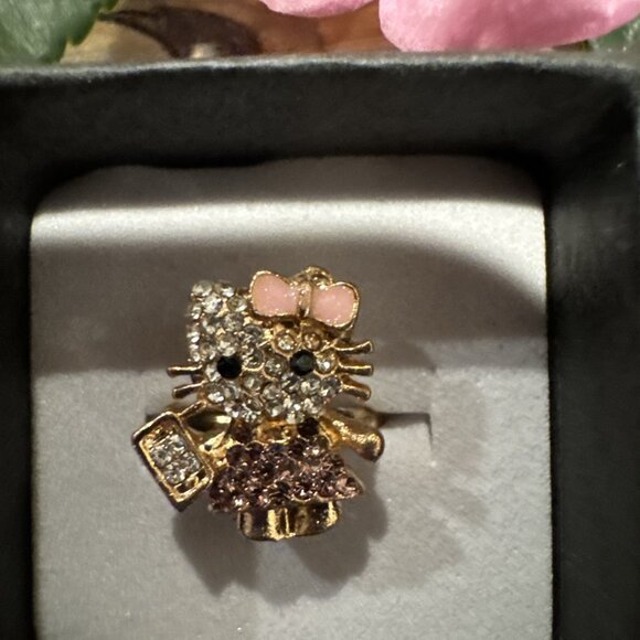 Adorable Hello Kitty Cat Kitten Silvertone Costume Adjustable Ring NEW w Box A8 - Picture 4 of 9